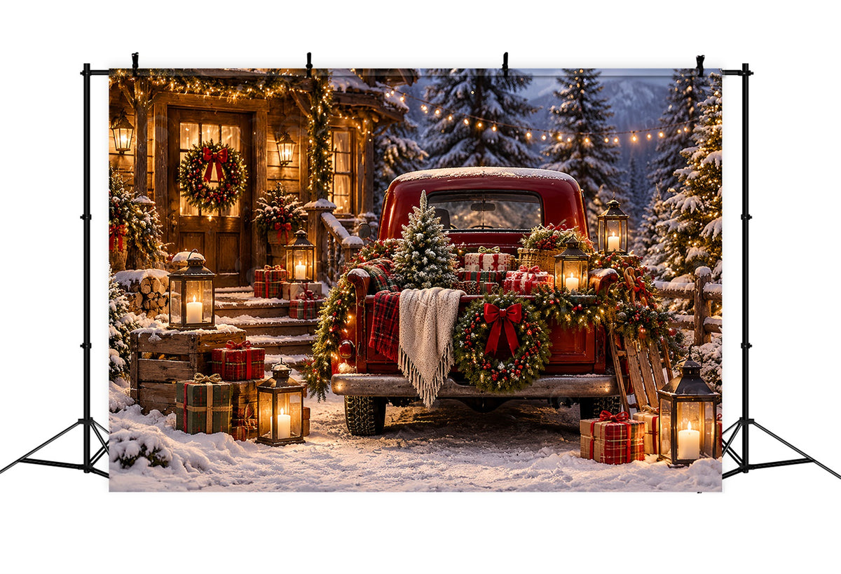Vintage Christmas Backdrop Rustic Pickup Gift Display Red Christmas Backdrop ZTT69-78