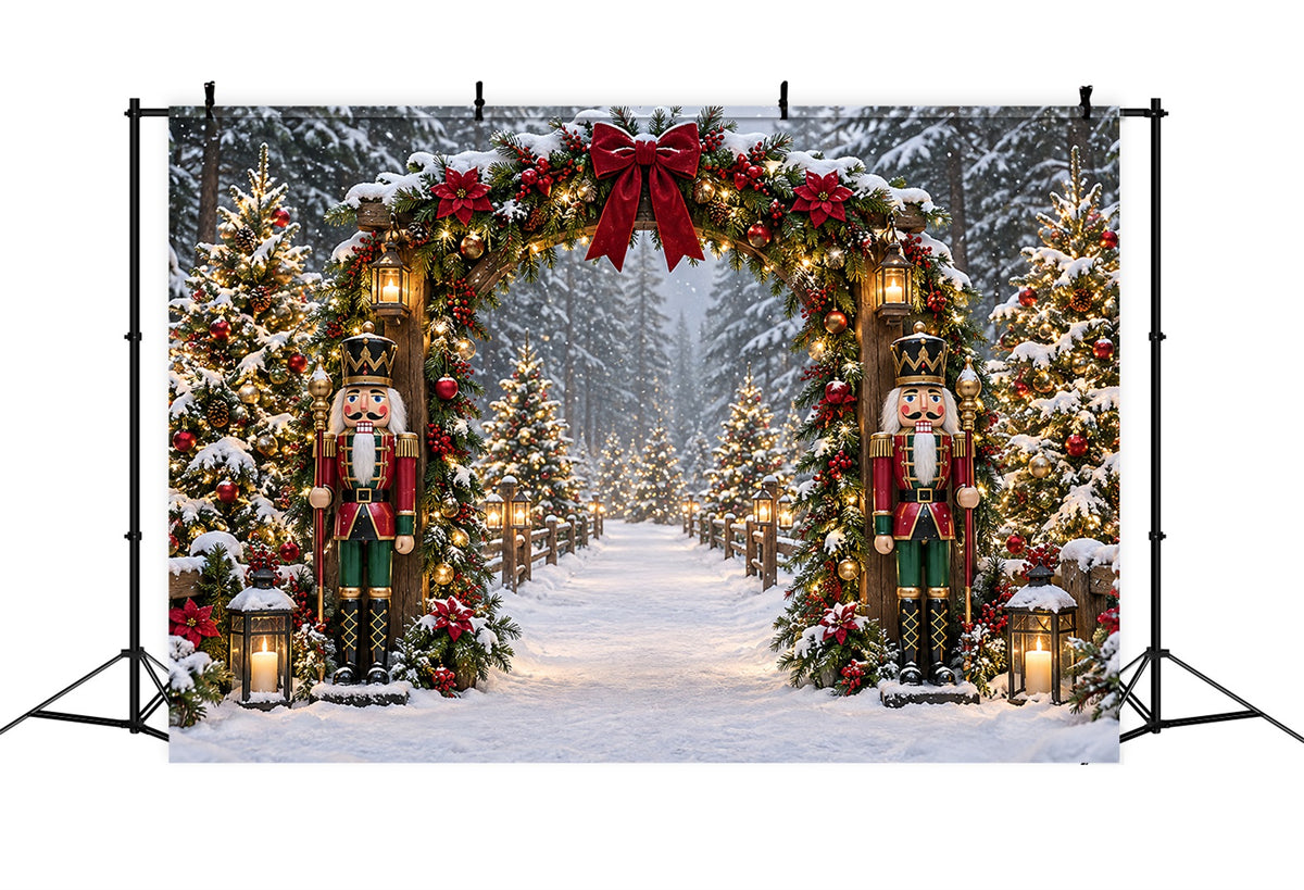 Christmas Lights Backdrop Snowy Nutcracker Garland Arch Nutcracker Photo Backdrop ZTT69-79