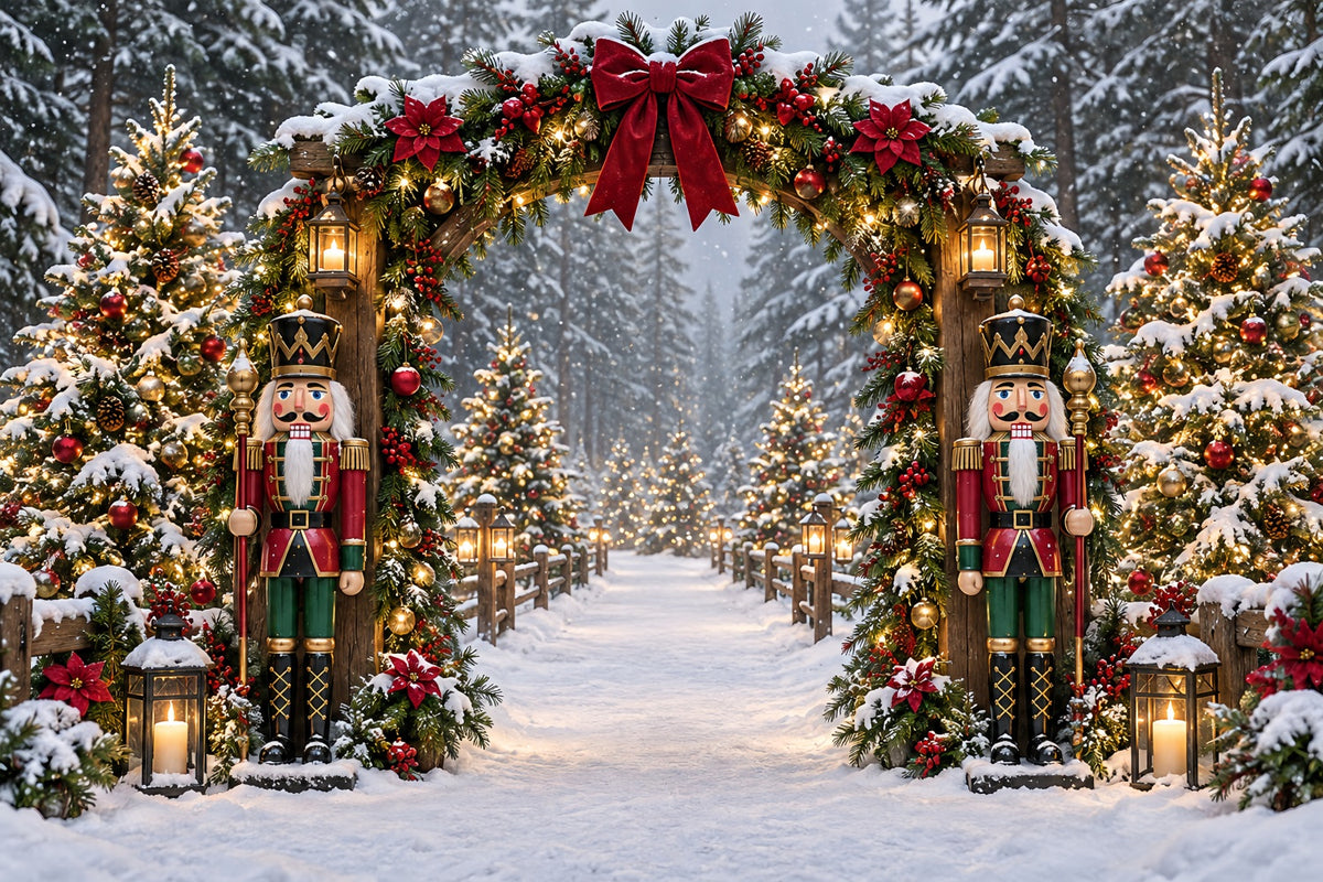 Christmas Lights Backdrop Snowy Nutcracker Garland Arch Nutcracker Photo Backdrop ZTT69-79