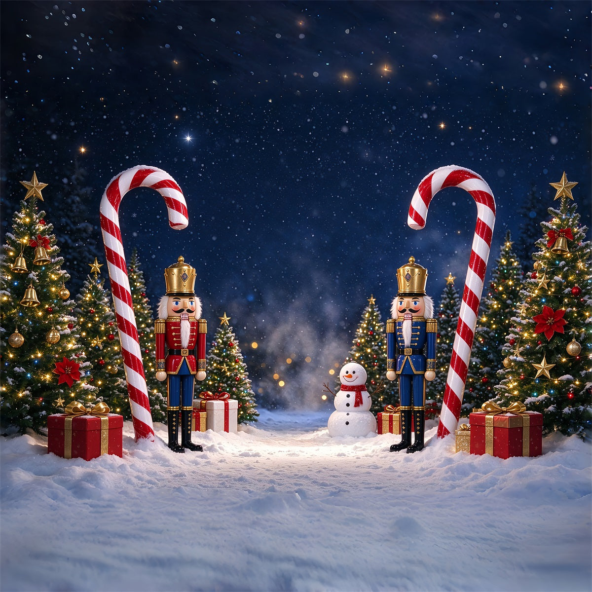Photo Backdrop Christmas Snow Nutcracker Candy Cane Merry Christmas Backdrop ZTT69-80