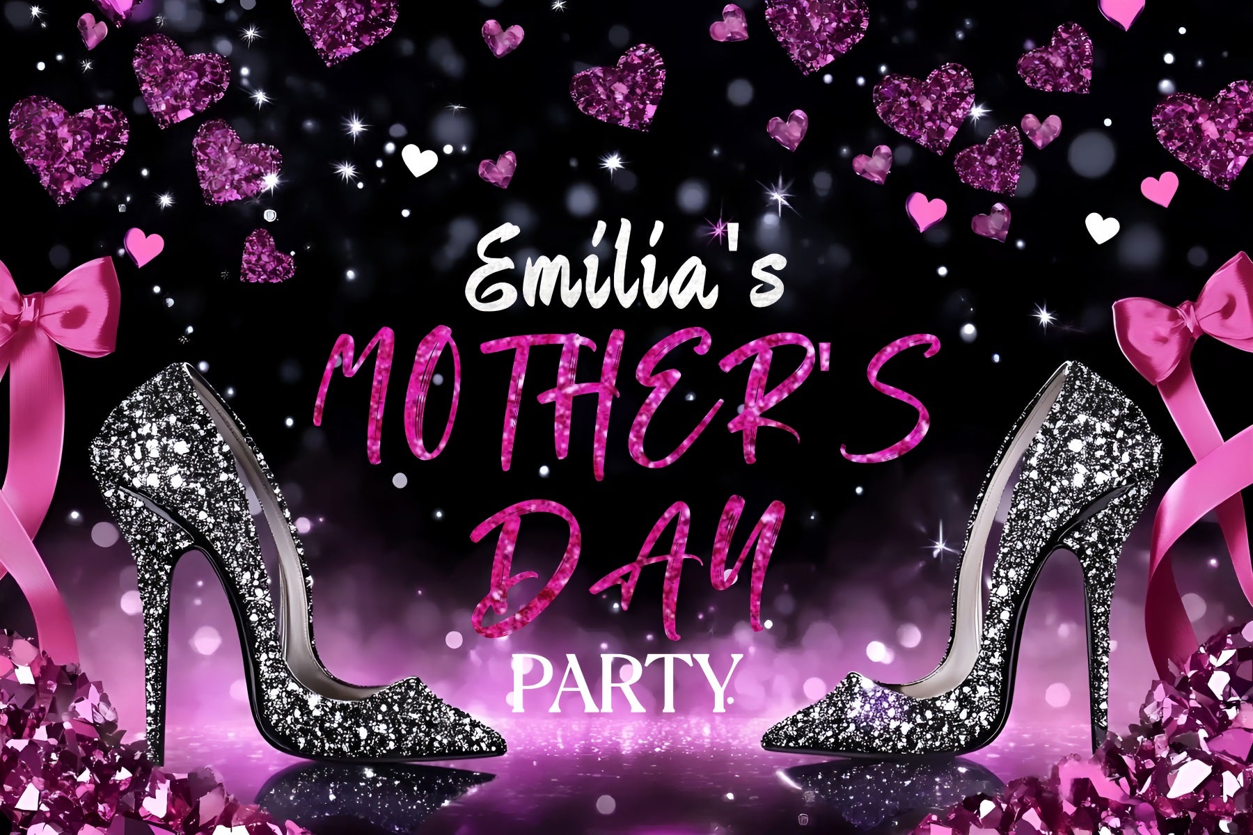Mothers Day Photo Backdrop Heart Glitter Heels Customized Backdrop ZXY3-1