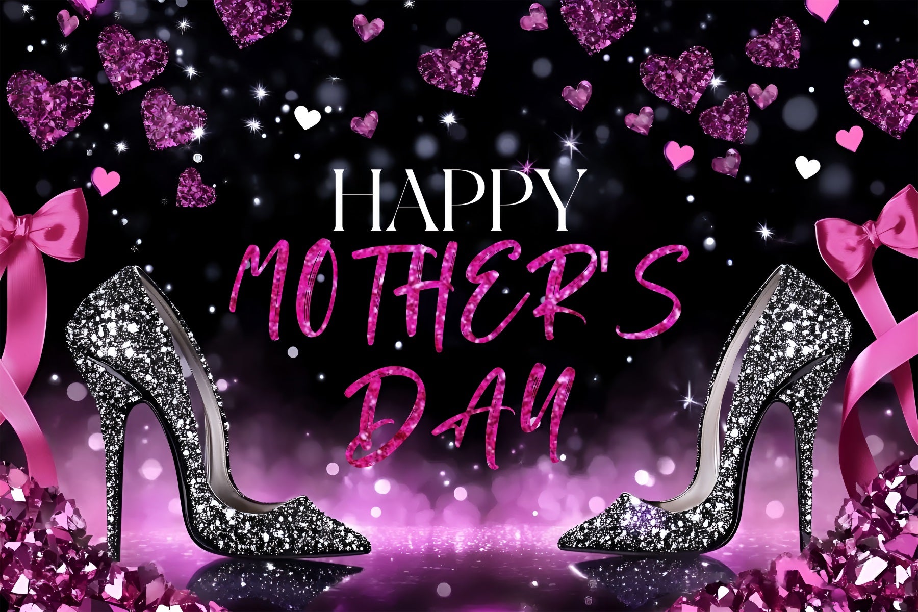 Mothers Day Photo Backdrop Heart Glitter Heels Customized Backdrop ZXY3-1