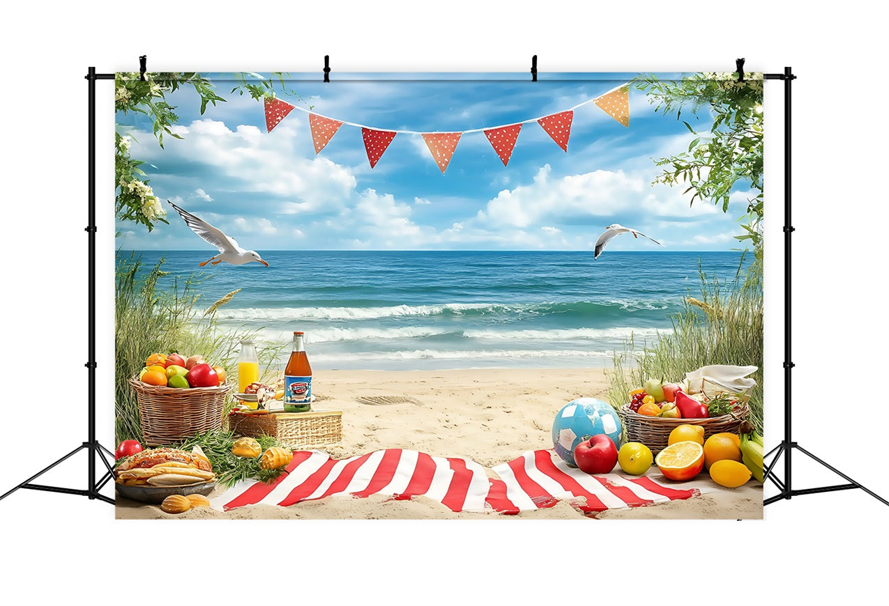 Beach Photo Backdrop Tropical Fruit Picnic Summer Backdrop ZXY3-10