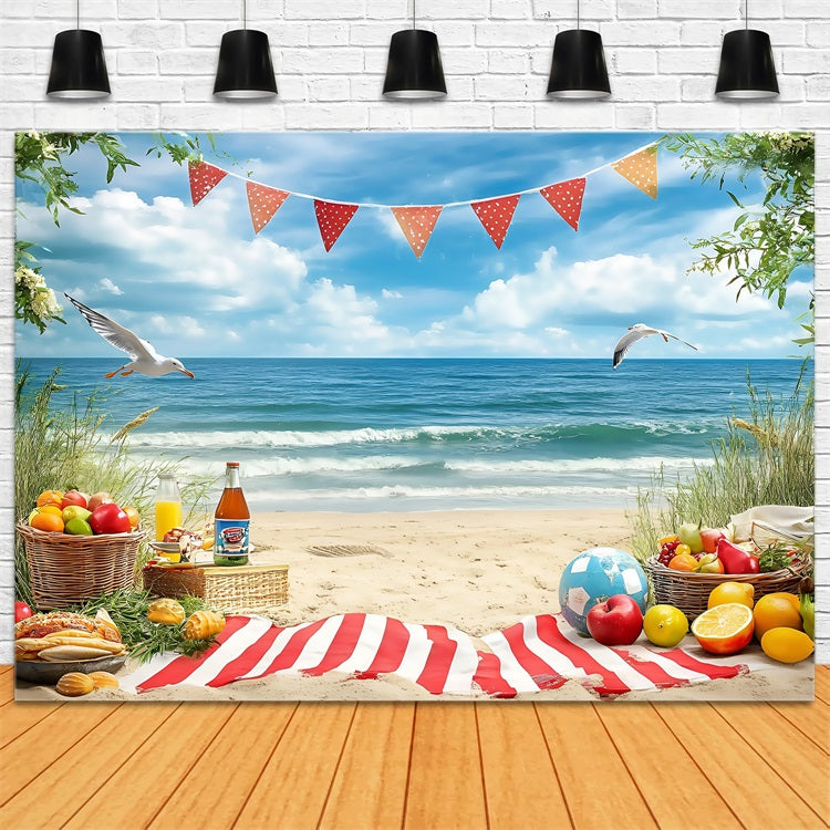 Beach Photo Backdrop Tropical Fruit Picnic Summer Backdrop ZXY3-10