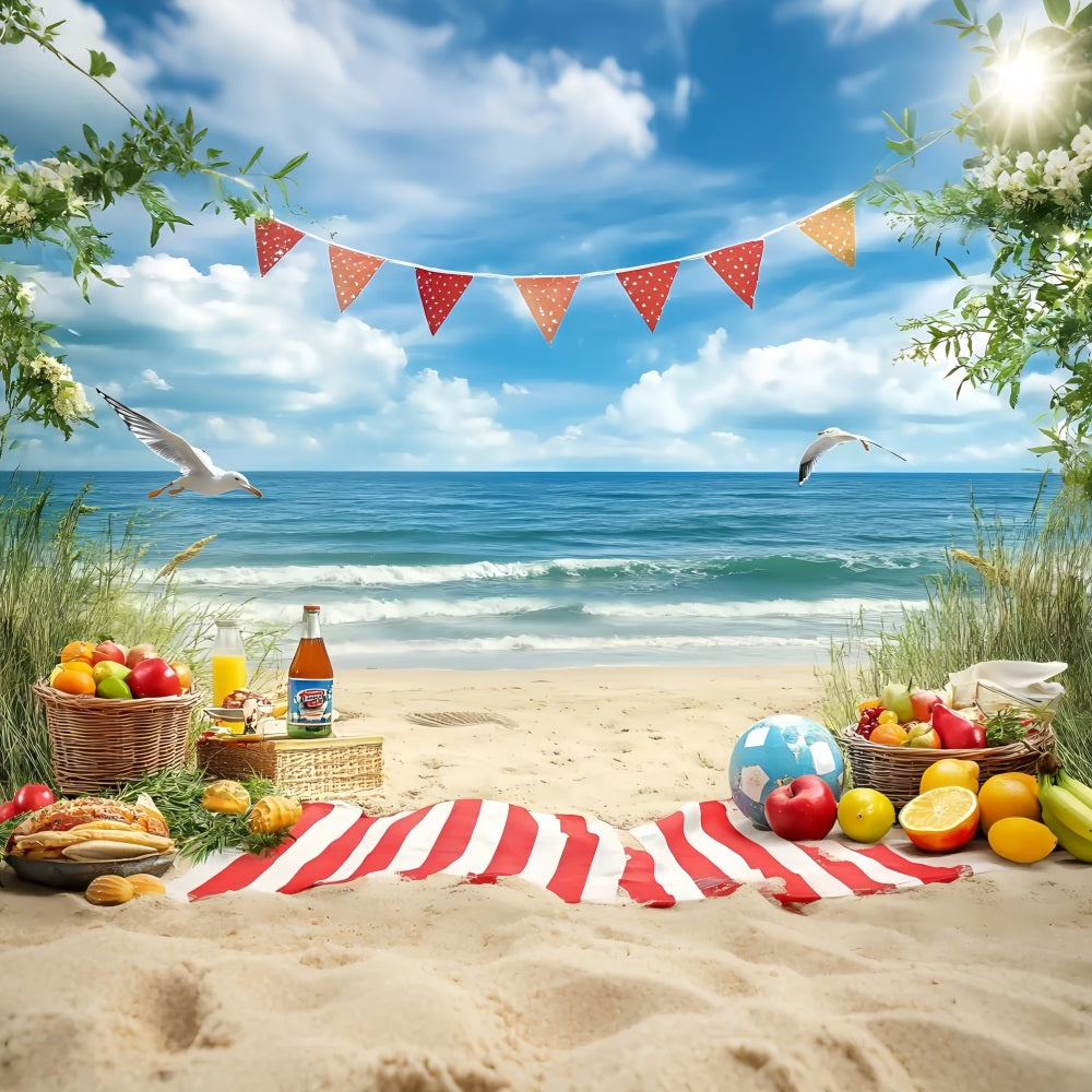 Beach Photo Backdrop Tropical Fruit Picnic Summer Backdrop ZXY3-10