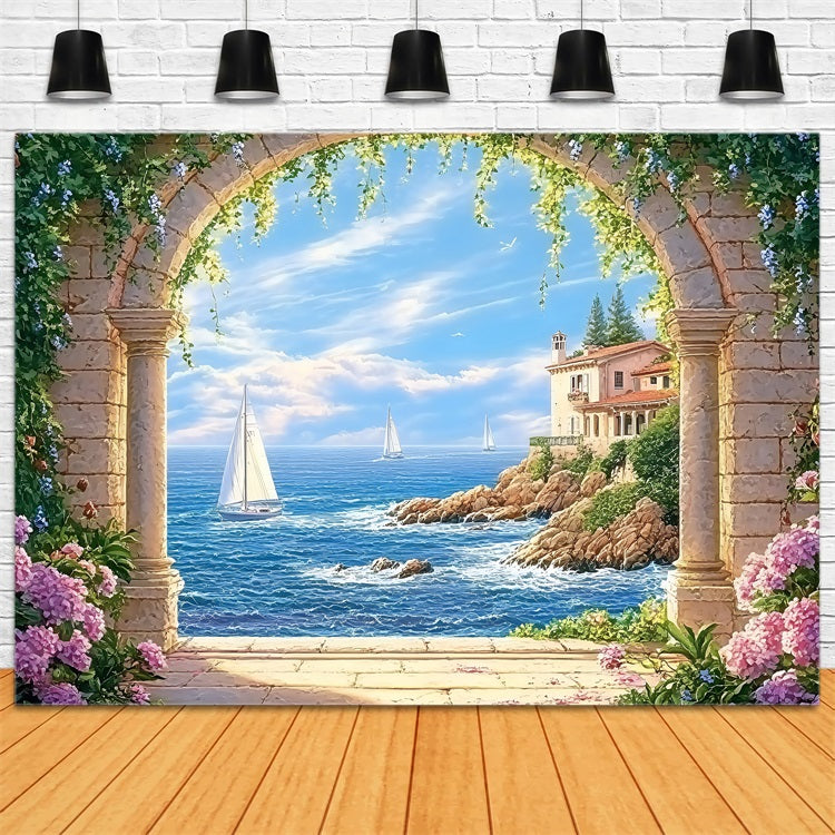 Beach Backdrops Stone Arch Sea Summer Backdrop ZXY3-11