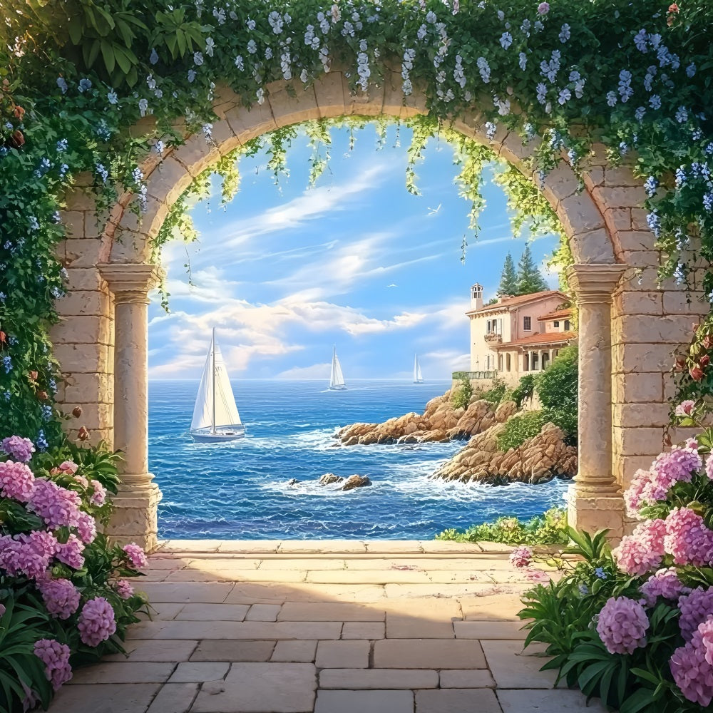 Beach Backdrops Stone Arch Sea Summer Backdrop ZXY3-11