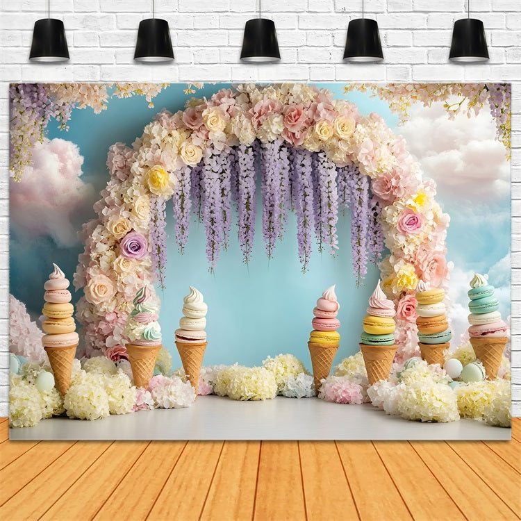 Summer Photo Backdrop Ice Cream Floral Arch Backdrop ZXY3-12