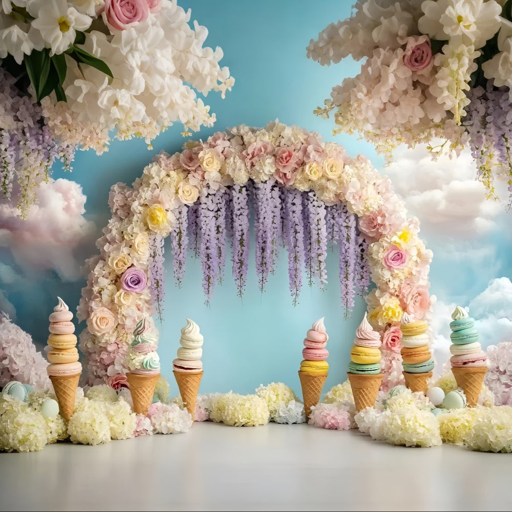 Summer Photo Backdrop Ice Cream Floral Arch Backdrop ZXY3-12