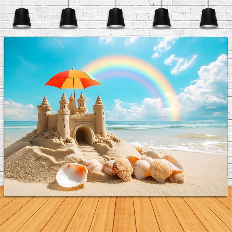Summer Backdrops Rainbow Sandcastle Seashell Beach Backdrop ZXY3-13