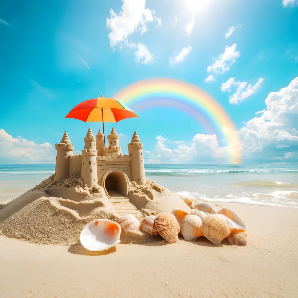 Summer Backdrops Rainbow Sandcastle Seashell Beach Backdrop ZXY3-13