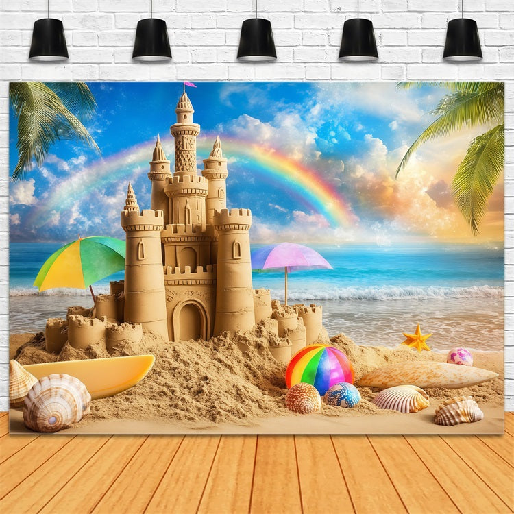 Tropical Beach Backdrop Tropical Castle Rainbow Summer Backdrop ZXY3-14