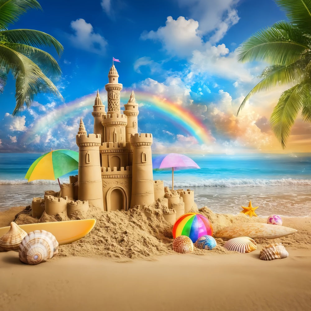 Tropical Beach Backdrop Tropical Castle Rainbow Summer Backdrop ZXY3-14