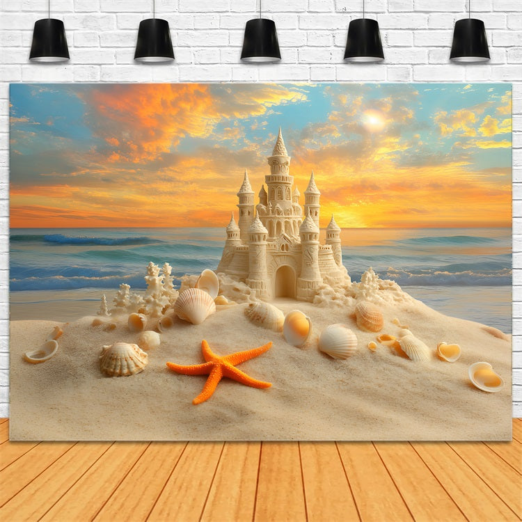 Beach Sand Backdrop Sunset Sandcastle Starfish Summer Backdrop ZXY3-15