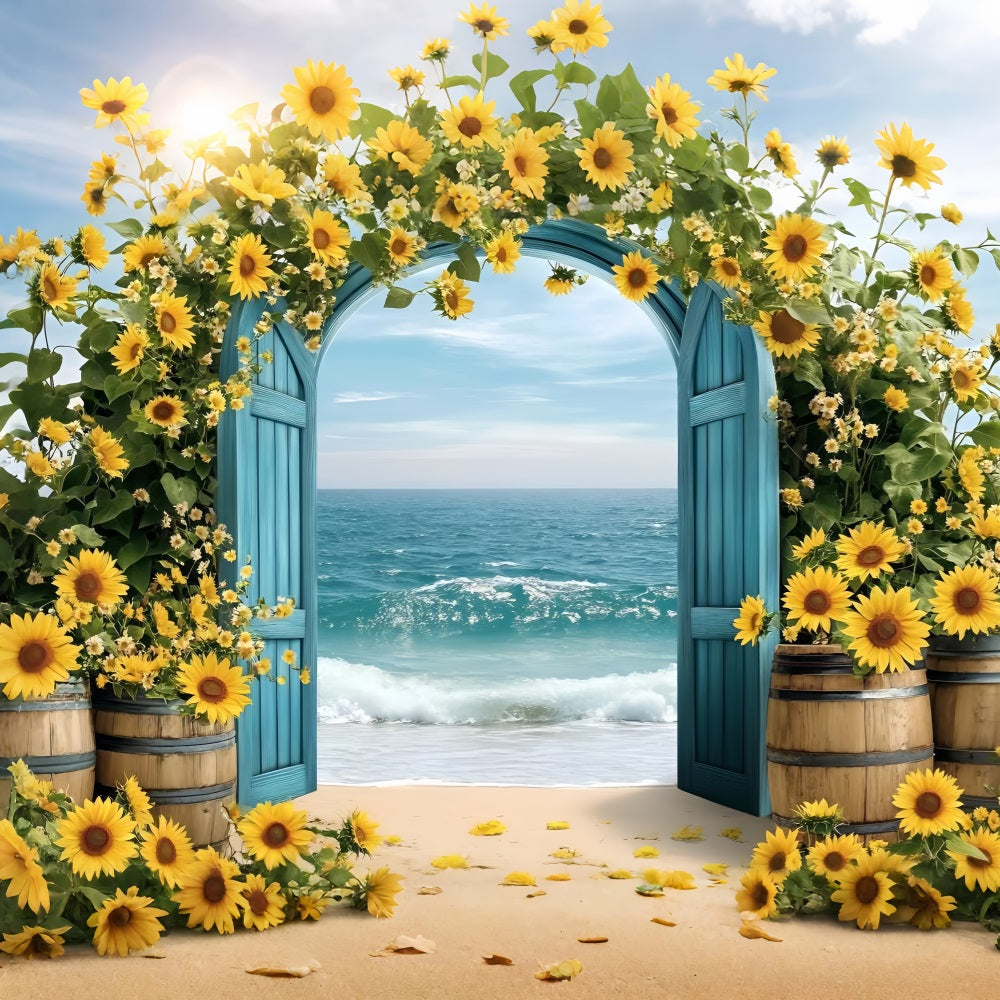 Sunflower Photo Backdrop Seaside Arch Summer Backdrop ZXY3-17