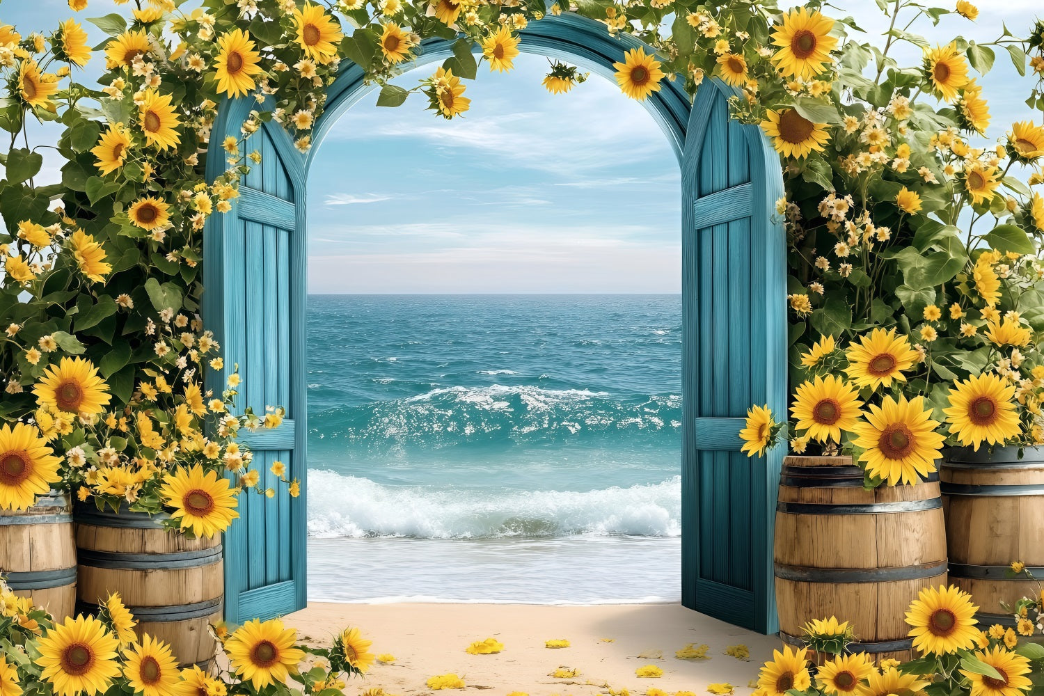 Sunflower Photo Backdrop Seaside Arch Summer Backdrop ZXY3-17