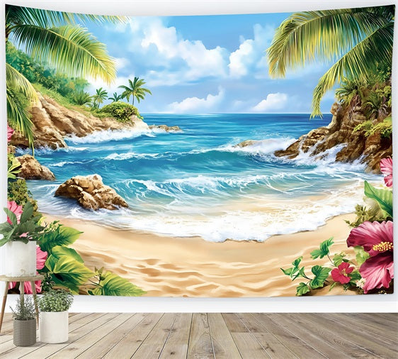 Tropical Photo Backdrop Hibiscus Summer Backdrop ZXY3-18