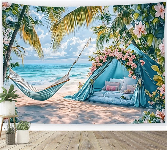 Summer Photo Backdrop Tent Palm Hammock Beach Backdrop ZXY3-19