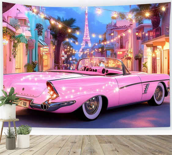 Summer Backdrop Pink Car Eiffel Lights Backdrop ZXY3-20