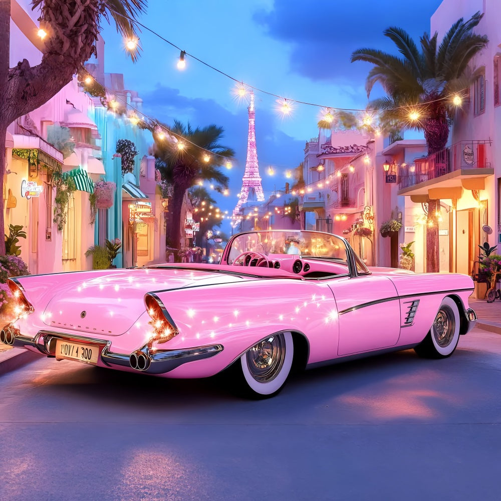 Summer Backdrop Pink Car Eiffel Lights Backdrop ZXY3-20