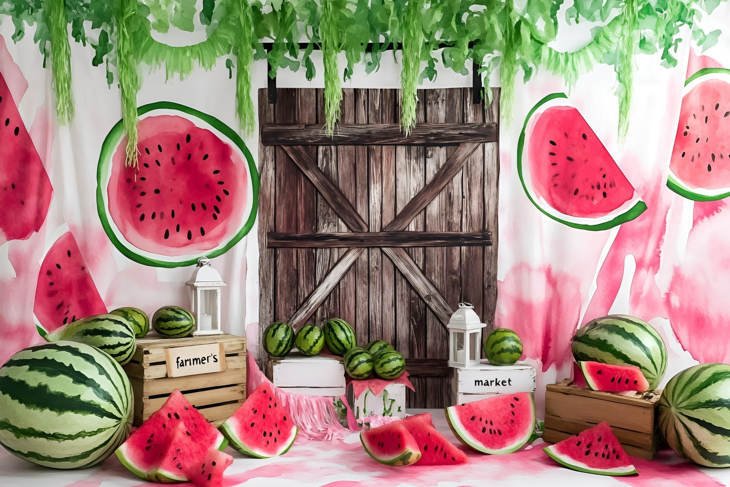 Watermelon Photo Backdrop Patch Barn Style Summer Backdrop ZXY3-22