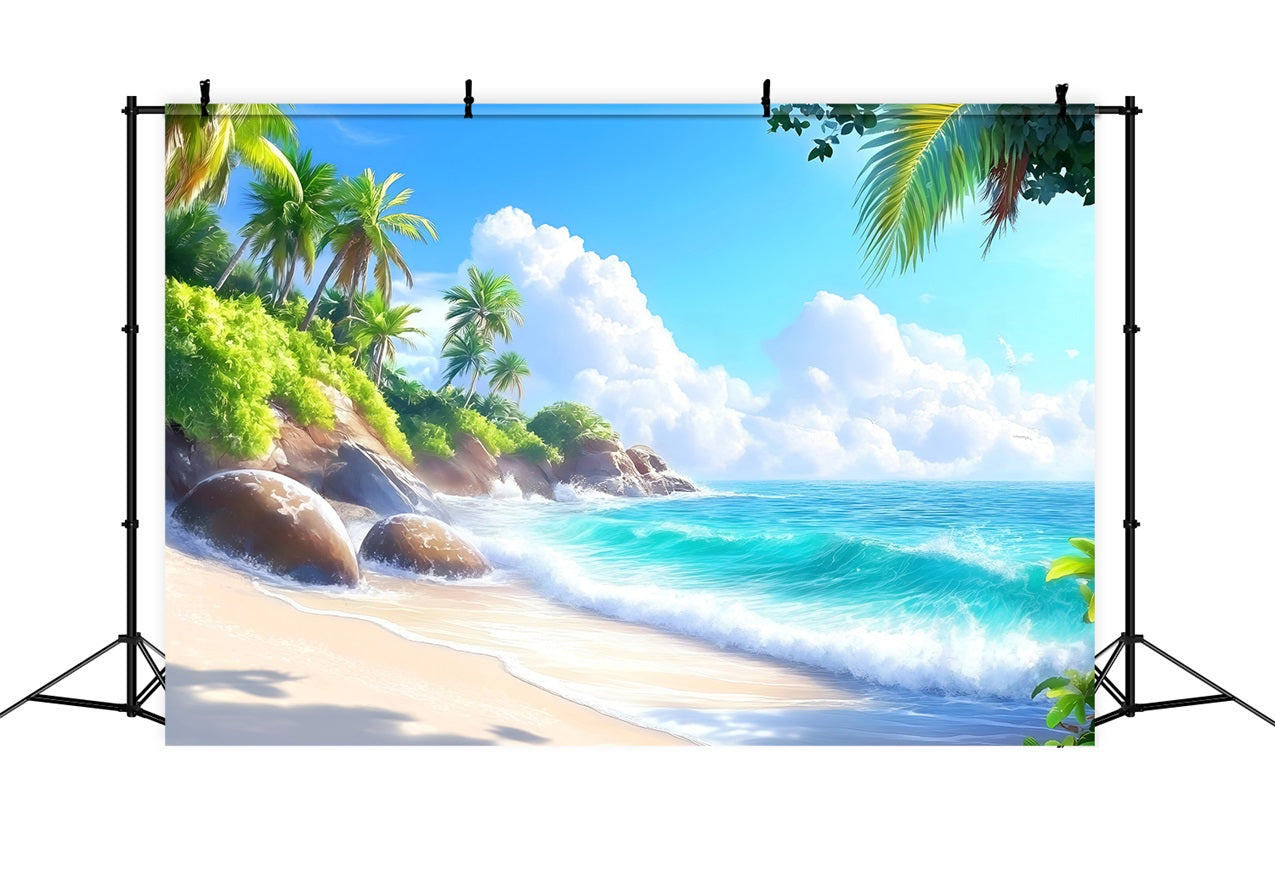 Backdrop Beach Blue Sky Rocky Summer Backdrop ZXY3-24