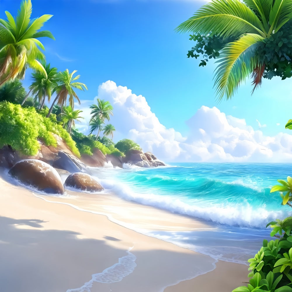 Backdrop Beach Blue Sky Rocky Summer Backdrop ZXY3-24