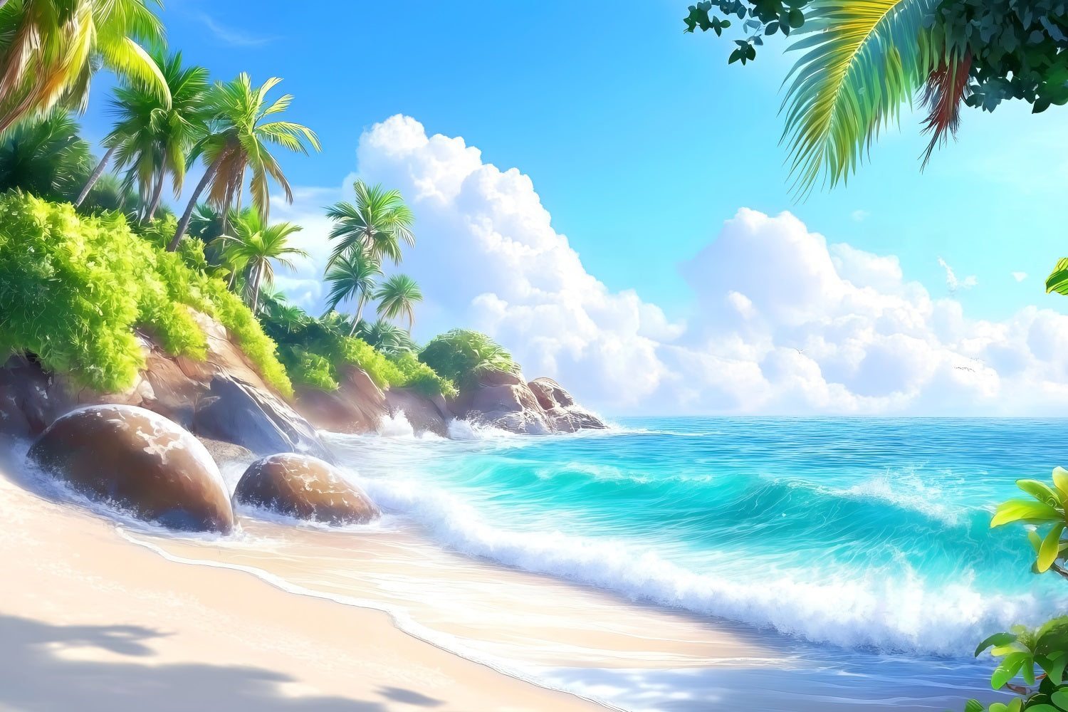 Backdrop Beach Blue Sky Rocky Summer Backdrop ZXY3-24