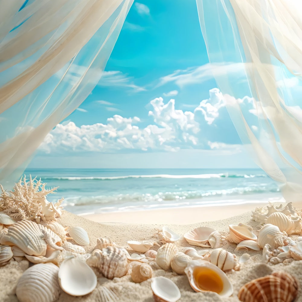 Beach Photo Backdrops Seashell Curtain Summer Backdrop ZXY3-28