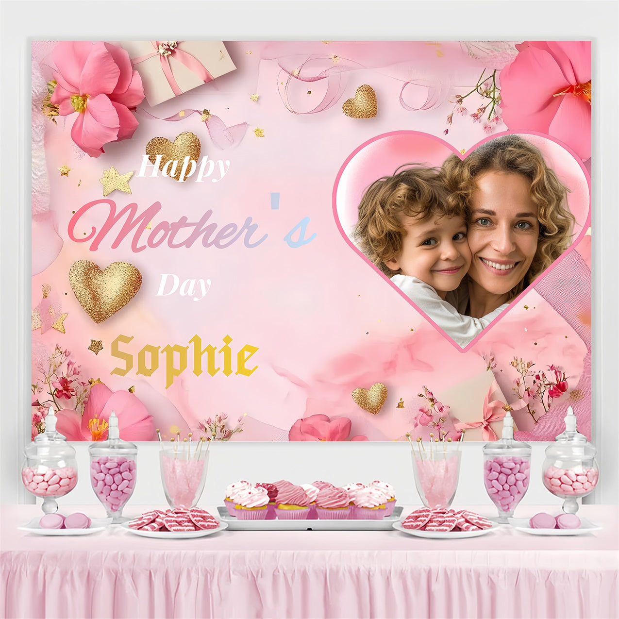 Mother's Day Photography Backdrops Hearts Floral Personalised Backdrop ZXY3-3