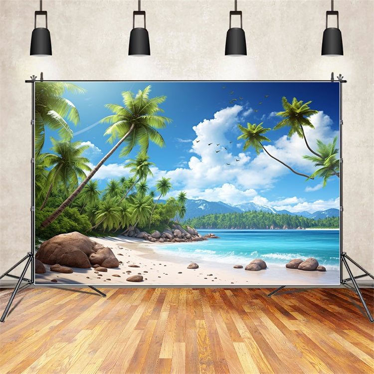 Beach Backdrops Blue Sky Palm Island Summer Backdrop ZXY3-30