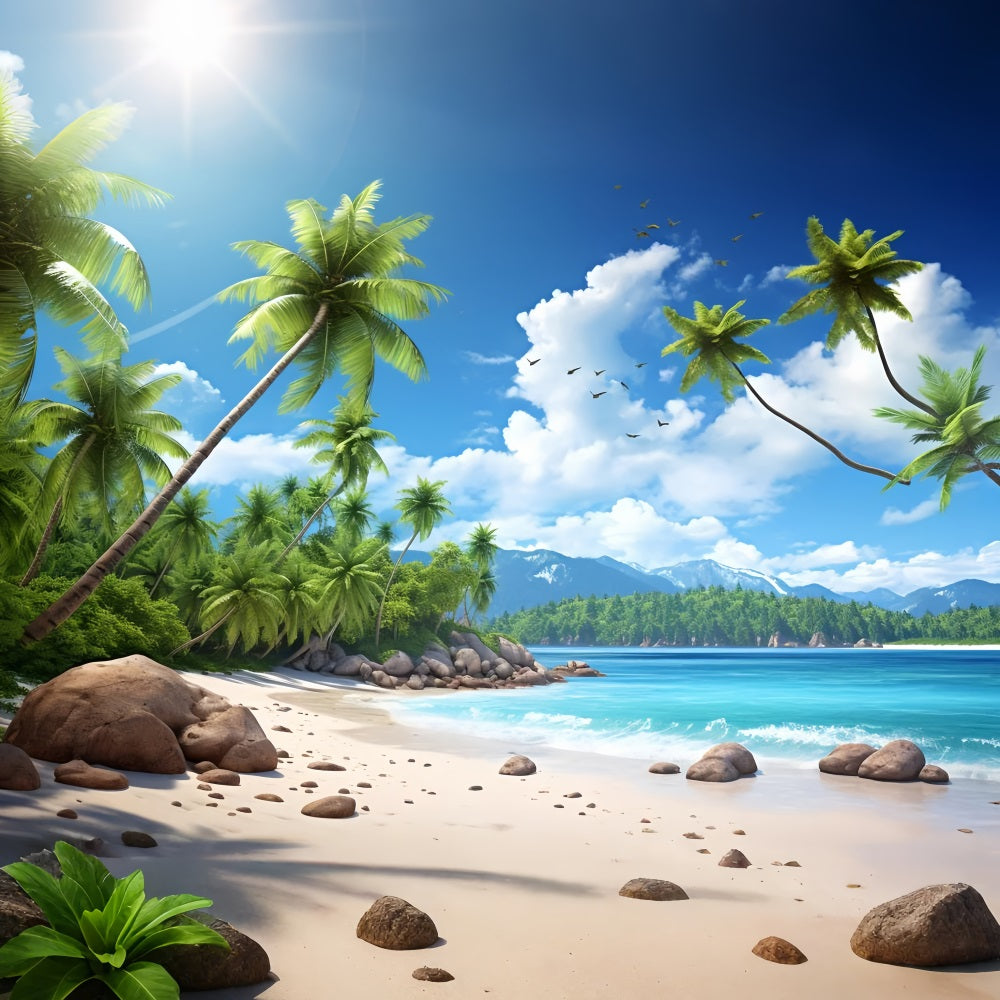 Beach Backdrops Blue Sky Palm Island Summer Backdrop ZXY3-30