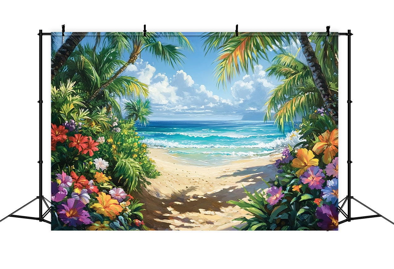 Tropical Backdrop Hibiscus Floral Beach Summer Backdrop ZXY3-31