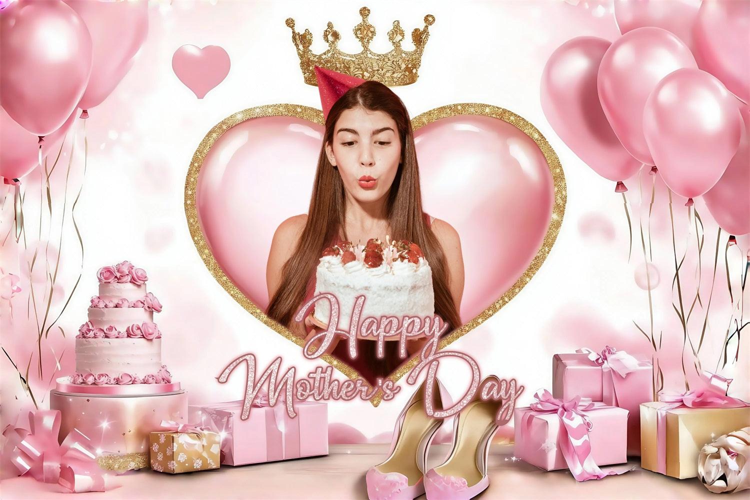 Mothers Day Backdrop Balloons Cake Crown Custom Backdrop ZXY3-5