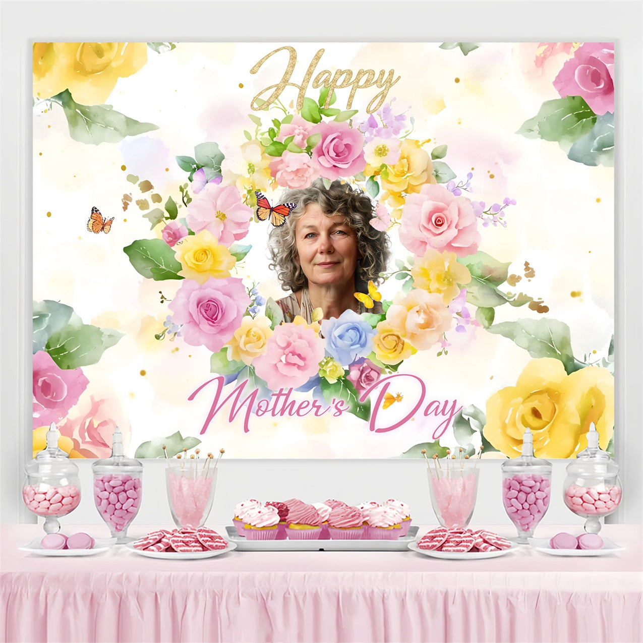 Mother's Day Photo Backdrop Pastel Floral Wreath Customized Backdrop ZXY3-6