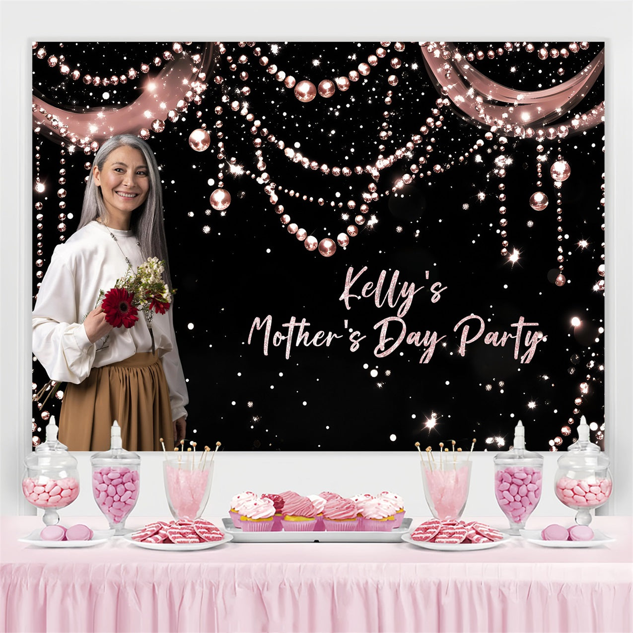 Mothers Day Backdrop Ideas Glittering Pearl Personalised Backdrop ZXY3-7