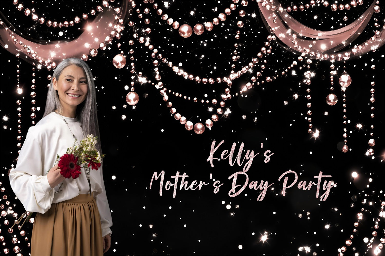 Mothers Day Backdrop Ideas Glittering Pearl Personalised Backdrop ZXY3-7