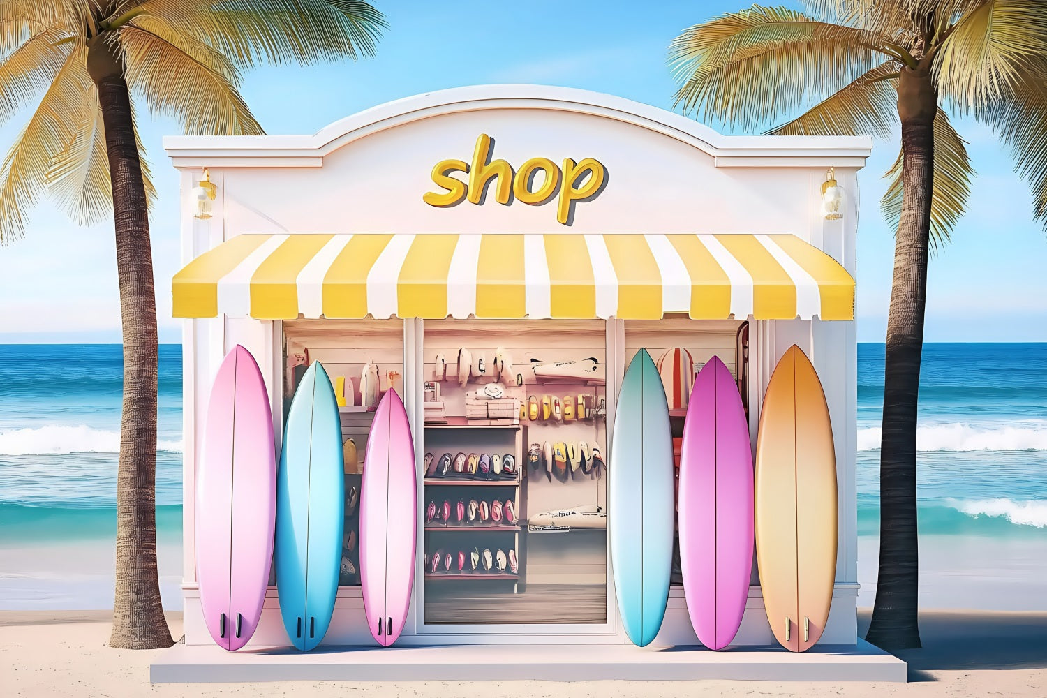 Beach Backdrop Yellow Stripe Surfboard Summer Backdrop ZXY3-8