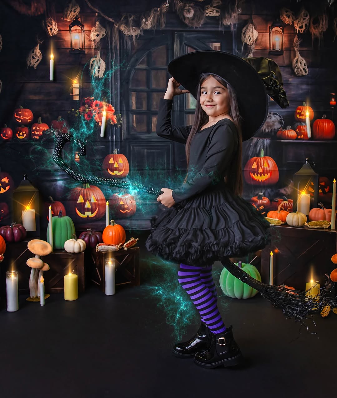 Wooden House Halloween Pumpkins Backdrop RR7-99