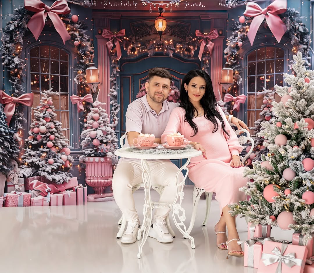Christmas Elegant Pink Bow Door Decor Backdrop RR7-566
