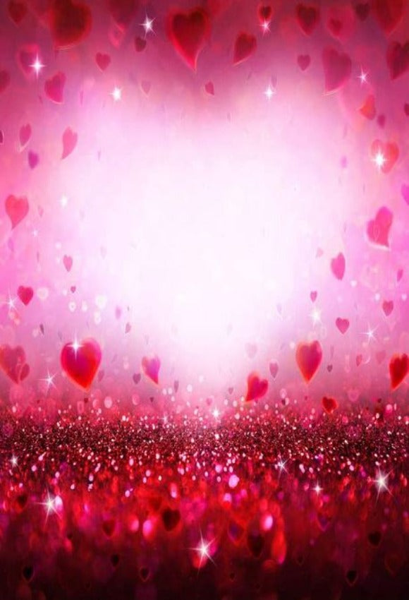 Red Pink Hearts Sparkle Backdrop for Valentine Photos