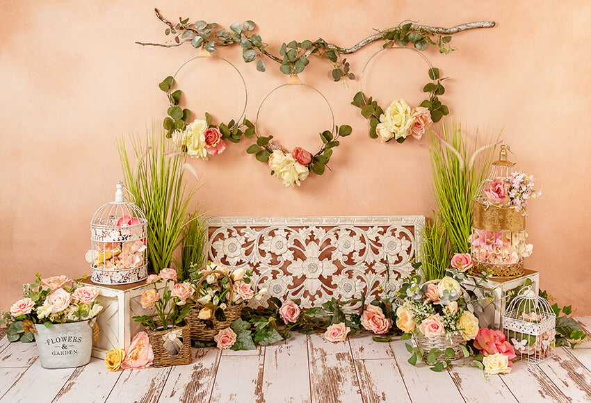 Spring Hanging Flowers Garland Photography Backdrop