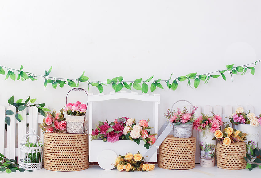 Spring Flower Garden White Wall Backdrop