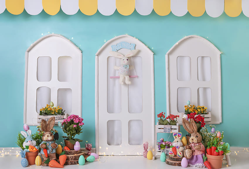 Easter Flowers Bunny Shop Window Backdrop