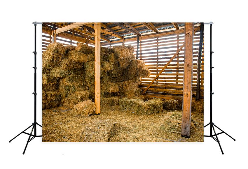 Rural Wooden Barn Interior Dry Hay Stacks Backdrop for Photography D423