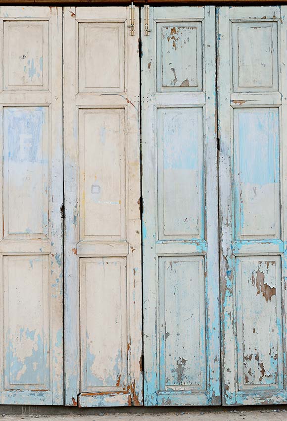 Old Blue and White Wooden Door Photography Backdrop Floor-171