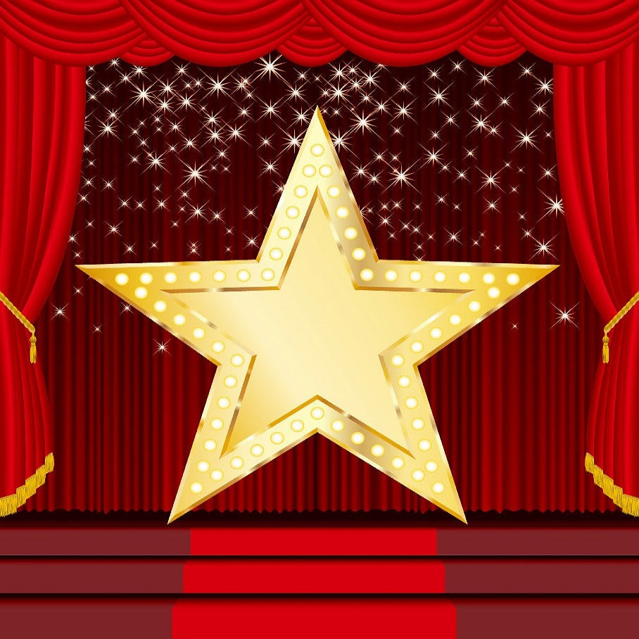 Red Curtain Stage Golden Star Backdrops for Photo Booth DBD-19424
