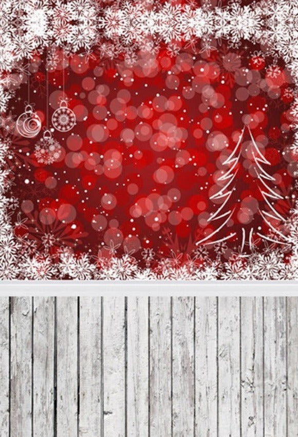 Christmas Tree Snowflake Red Bokeh Backdrop for Photography