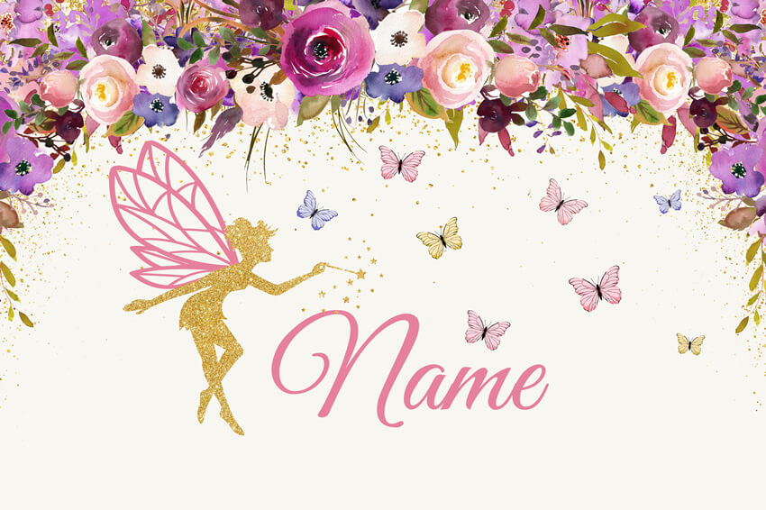 Flowers Butterfly Custom Name Party Backdrop