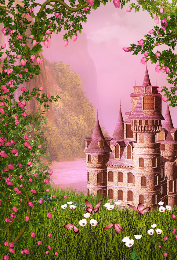 Beautiful Castle Spring Flowers Photography Backdrop